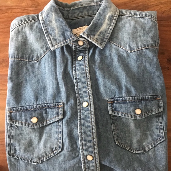 J. Crew Tops - J Crew distressed Snap button shirt